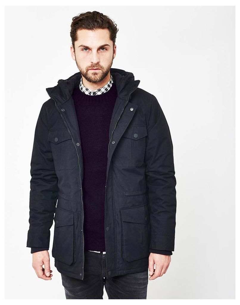 The Idle Man Lined Field Jacket with Hood Navy