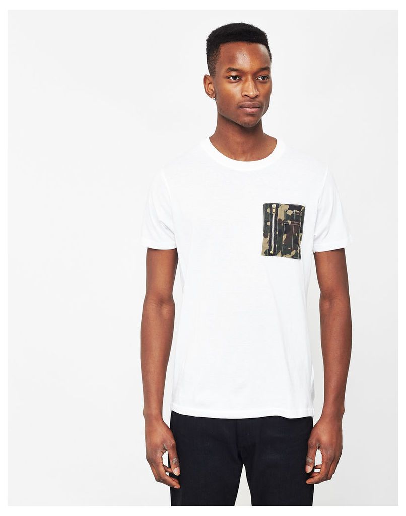 The Idle Man Crew Neck T-Shirt With Camo Pocket White