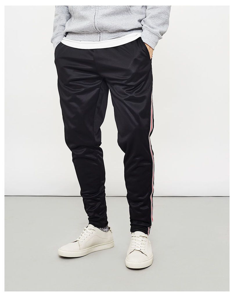 The Idle Man Contrast Stripe Joggers With Pockets Black