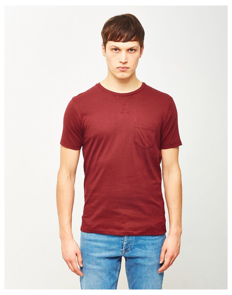 The Idle Man Basic Pocket T-Shirt Burgundy