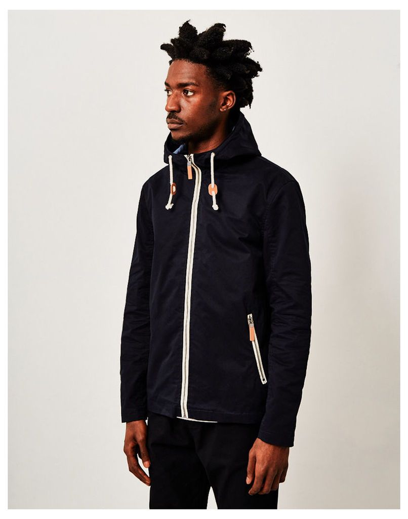 The Idle Man Cotton Lightweight Hooded Jacket Navy