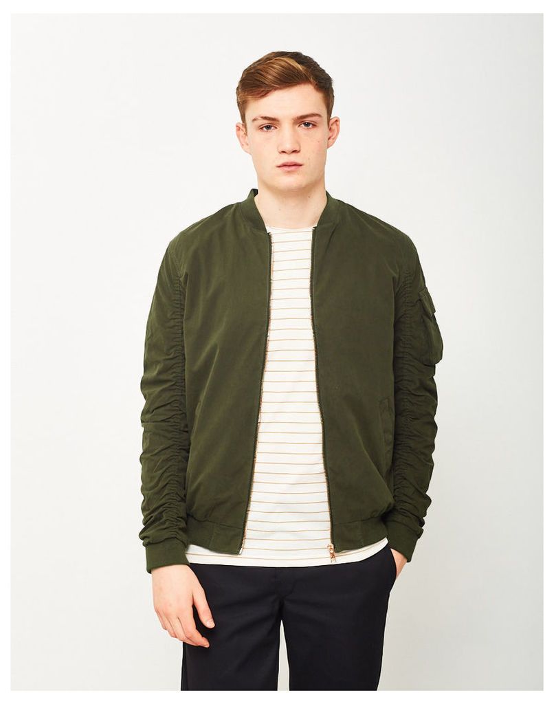 The Idle Man Rouched Sleeve Bomber Jacket Green