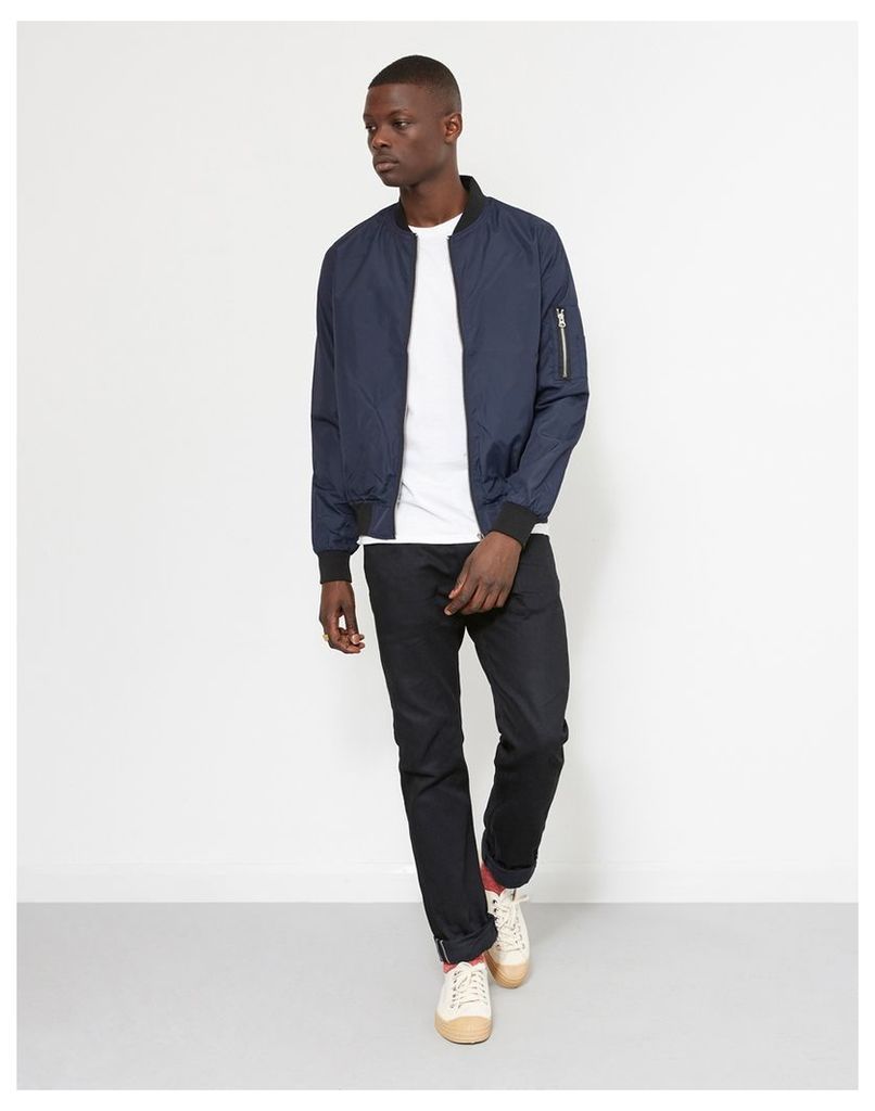 The Idle Man Lightweight Poly Bomber Jacket Navy