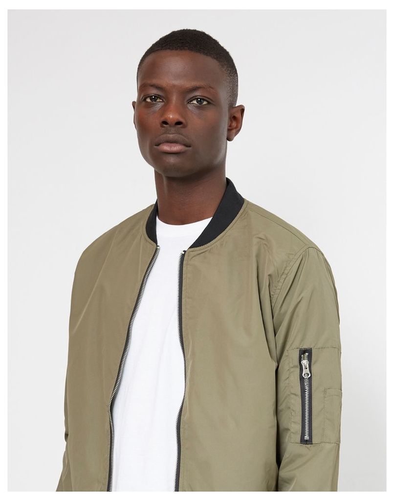 The Idle Man Lightweight Poly Bomber Jacket Green