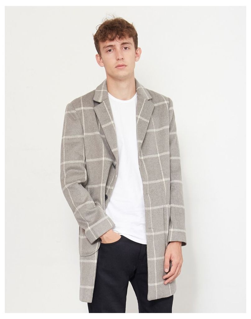 The Idle Man Check Overcoat Grey