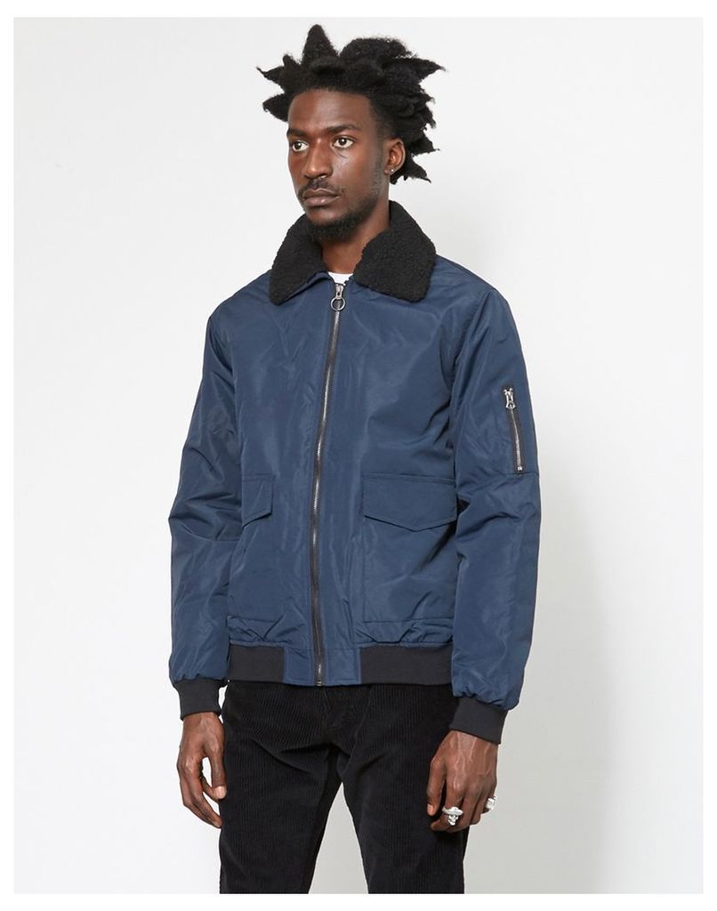 The Idle Man Borg Collared Cotton Bomber Jacket Navy