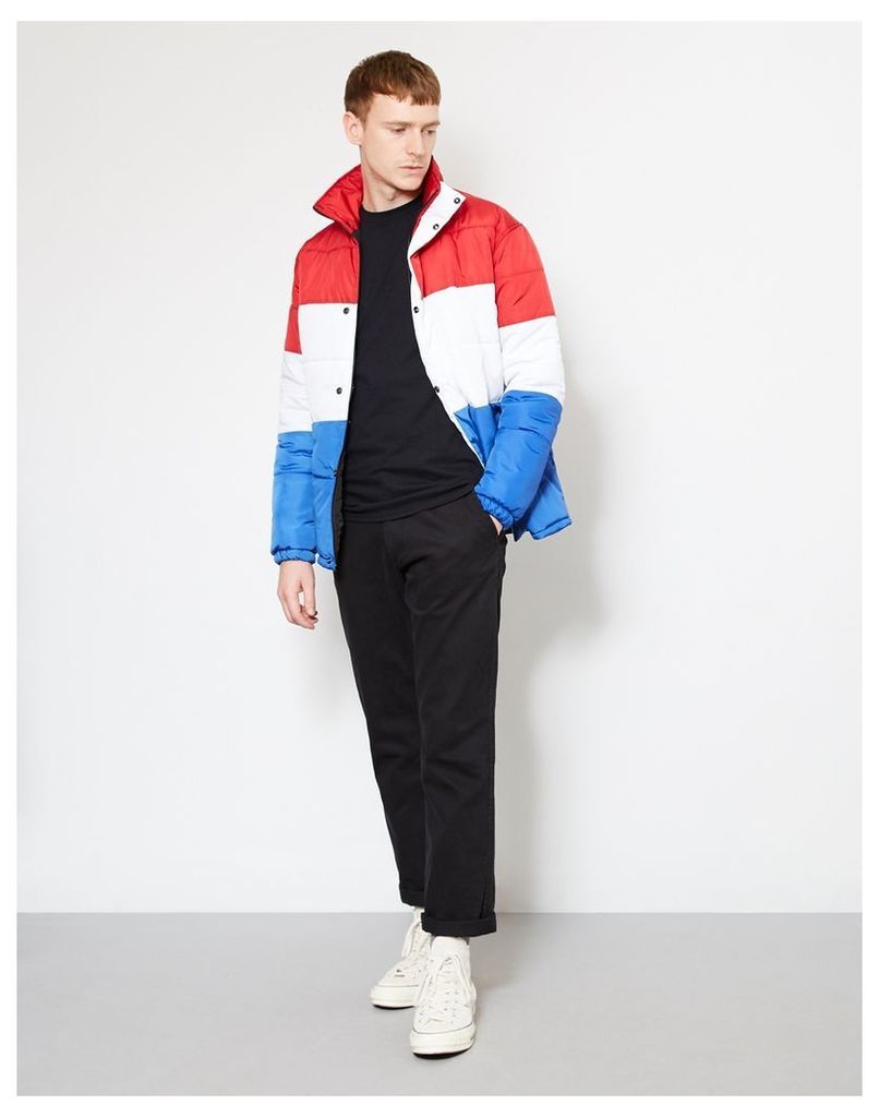 The Idle Man Colour Block Puffer Jacket Red, White & Blue