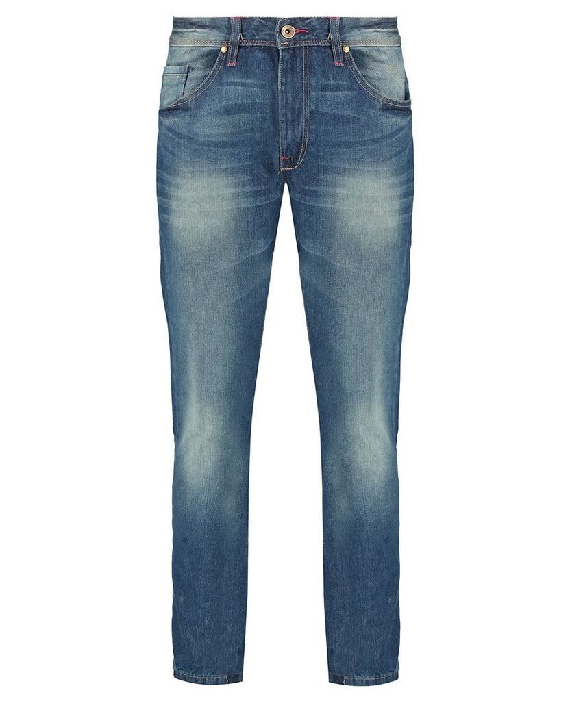 Men's Blue Inc Mid Stone 5 Pocket Straight Fit Denim Jeans, Blue