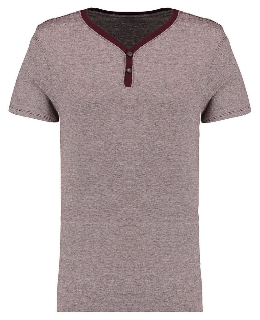 Men's Blue Inc Maroon Everyday Basic Microstripe Y Neck T-shirt, Red