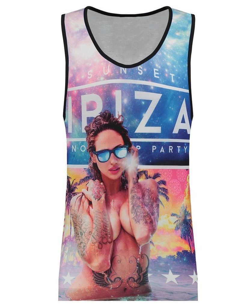 Men's Blue Inc White Ibiza Sunset Graphic Print Vest, White