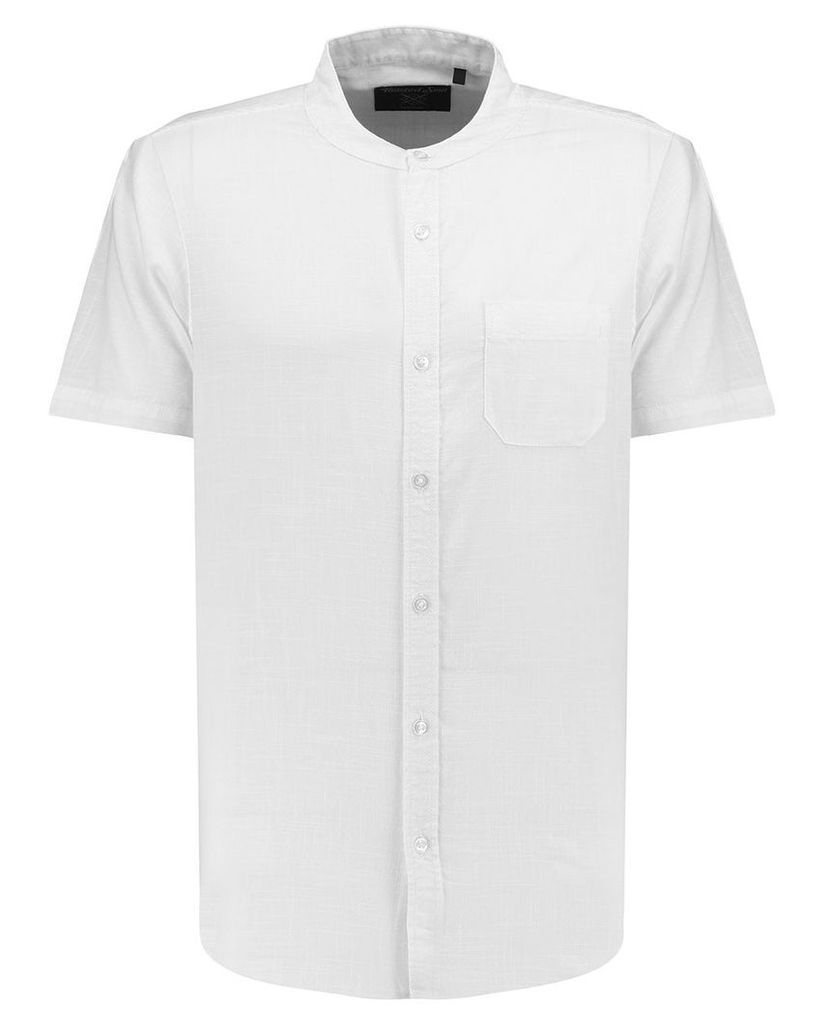 Men's Blue Inc White Half Placket Linen Look Shirt, White