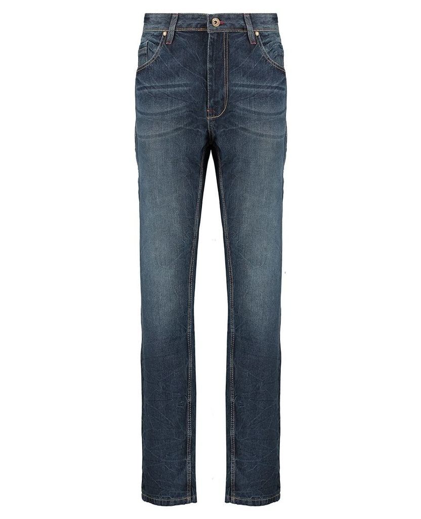 Men's Blue Inc Mid Stone 5 Pocket Loose Fit Denim Jeans, Blue