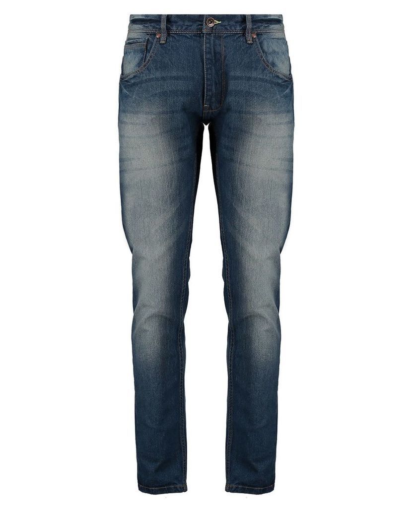 Men's Blue Inc Mid Stone Straight Fit 5 Pocket Denim Jeans, Blue