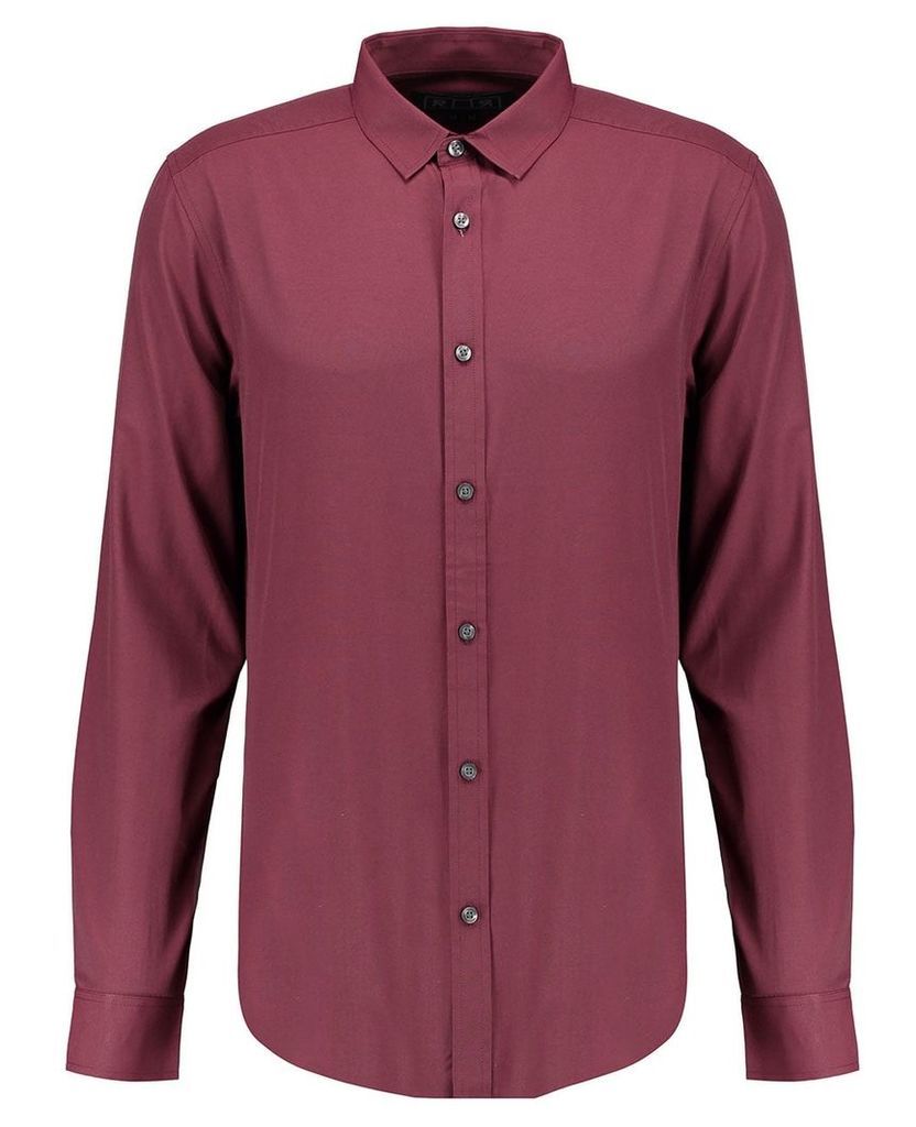 Men's Blue Inc Burgundy Long Sleeve Basic Formal Shirt, Red