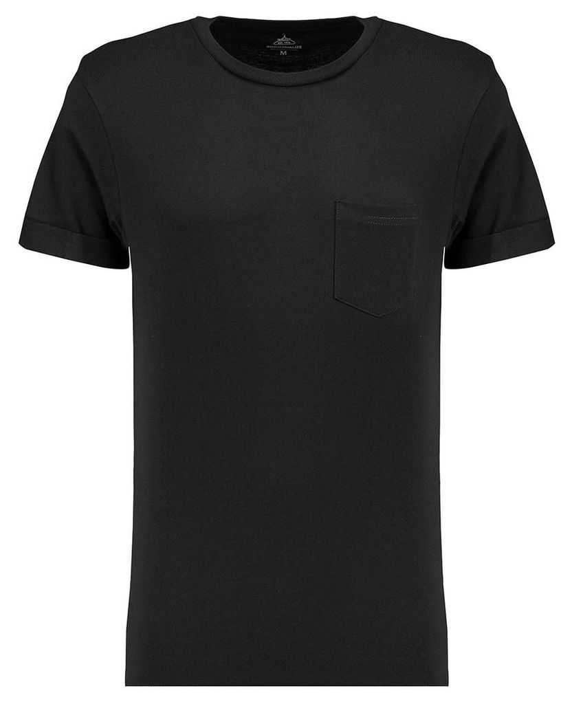 Men's Blue Inc Black Basic Pocket Roll Sleeve Crew T-shirt, Black