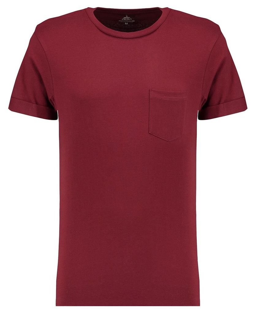 Men's Blue Inc Maroon Basic Pocket Roll Sleeve Crew T-shirt, Red