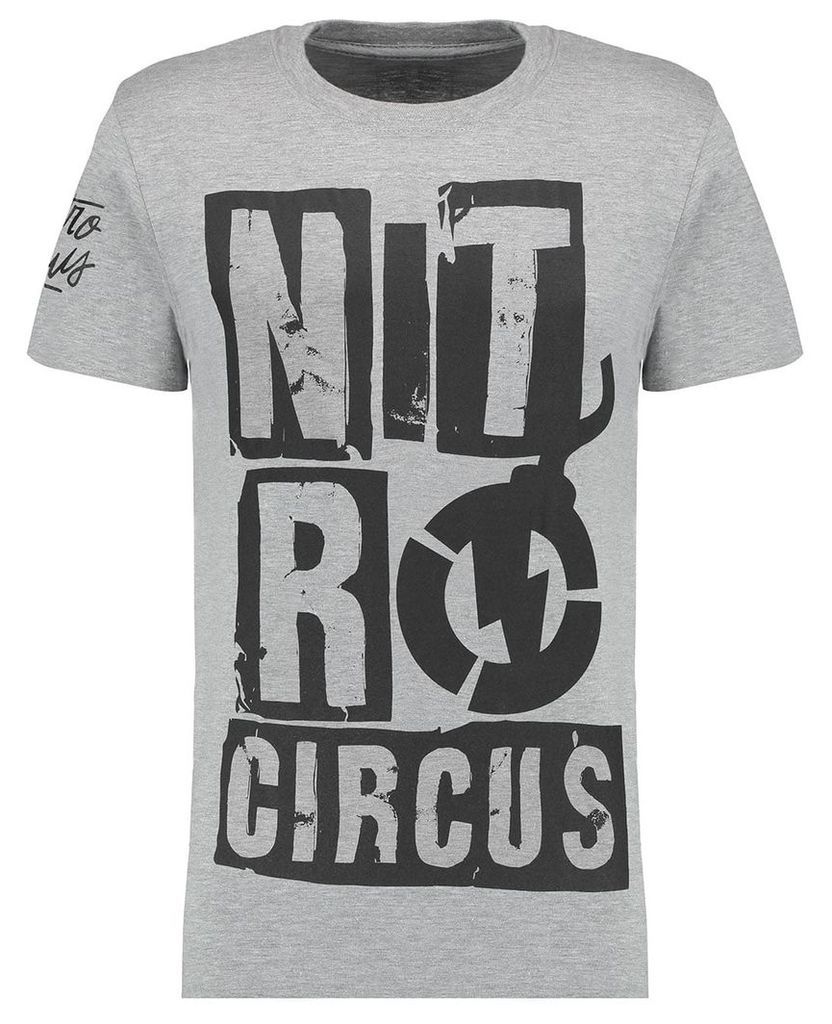 Men's Blue Inc Light Grey Short Sleeve Nitro Circus Ransom Printed T-shirt, Grey