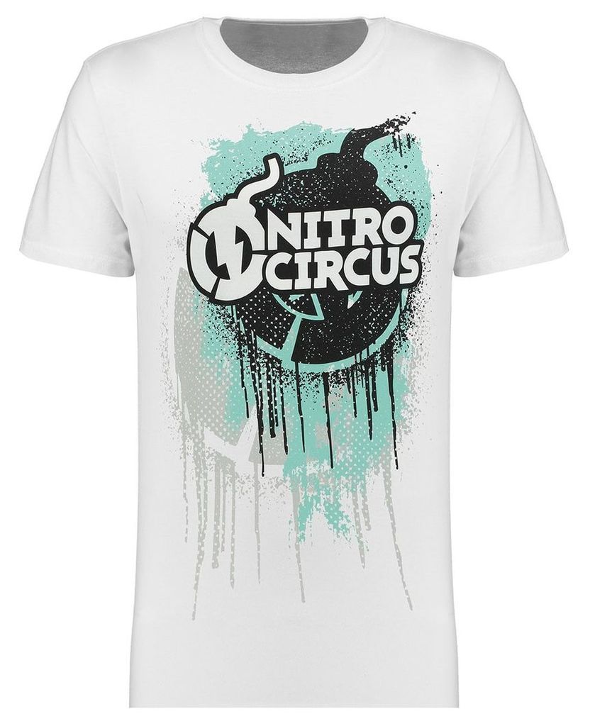 Men's Blue Inc White Short Sleeve Nitro Circus Nitro Drip Printed T-shirt, White