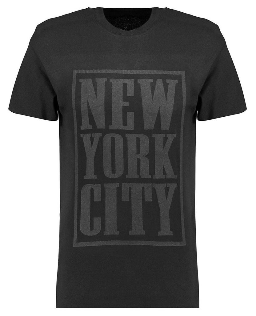 Men's Blue Inc Black New York City Embossed Front Print T-shirt, Black