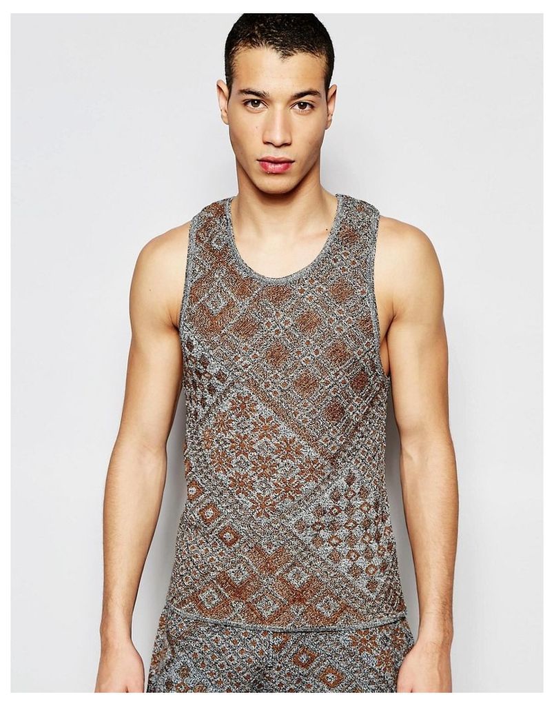 ASOS Knitted Vest with Aztec Design - Grey