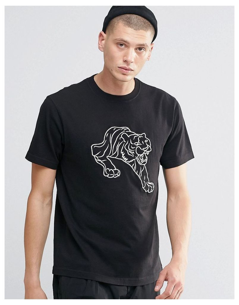 Maharishi Line Tiger Embroidered T-Shirt - Black