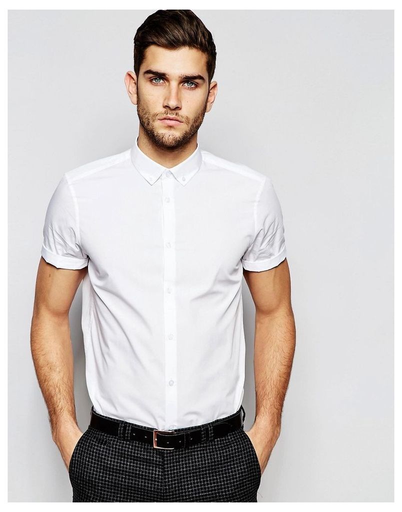 ASOS White Shirt With Button Down Collar In Regular Fit With Short Sleeves - White
