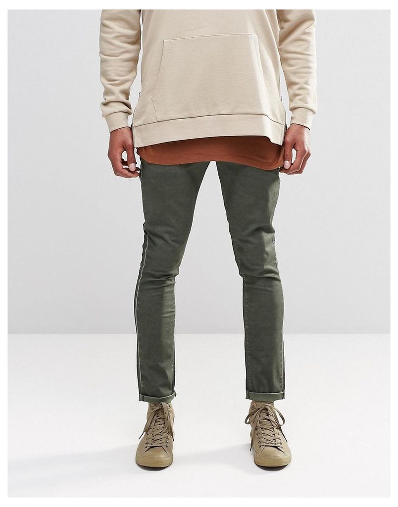 ASOS Super Skinny Chinos With Oil Wash In Green - Rosin