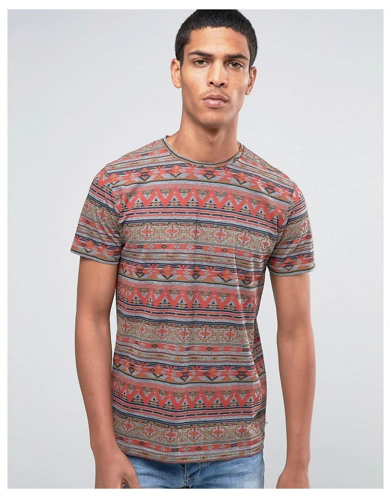 Esprit Crew Neck T-Shirt with All Over Aztec Print - Multi