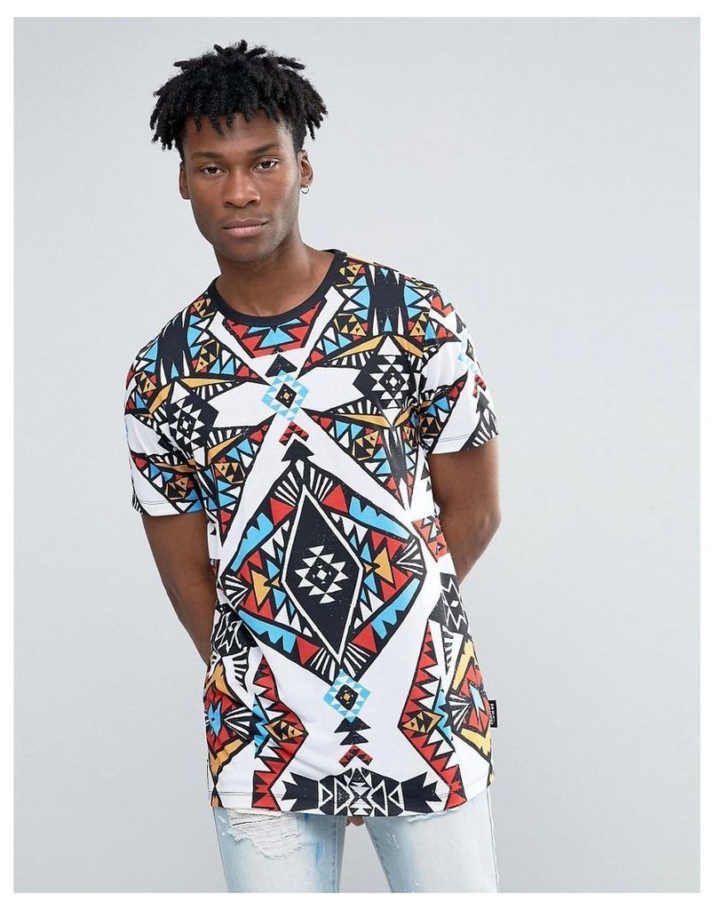 Jaded London Longline T-Shirt With All Over Kaleidascope Print - White