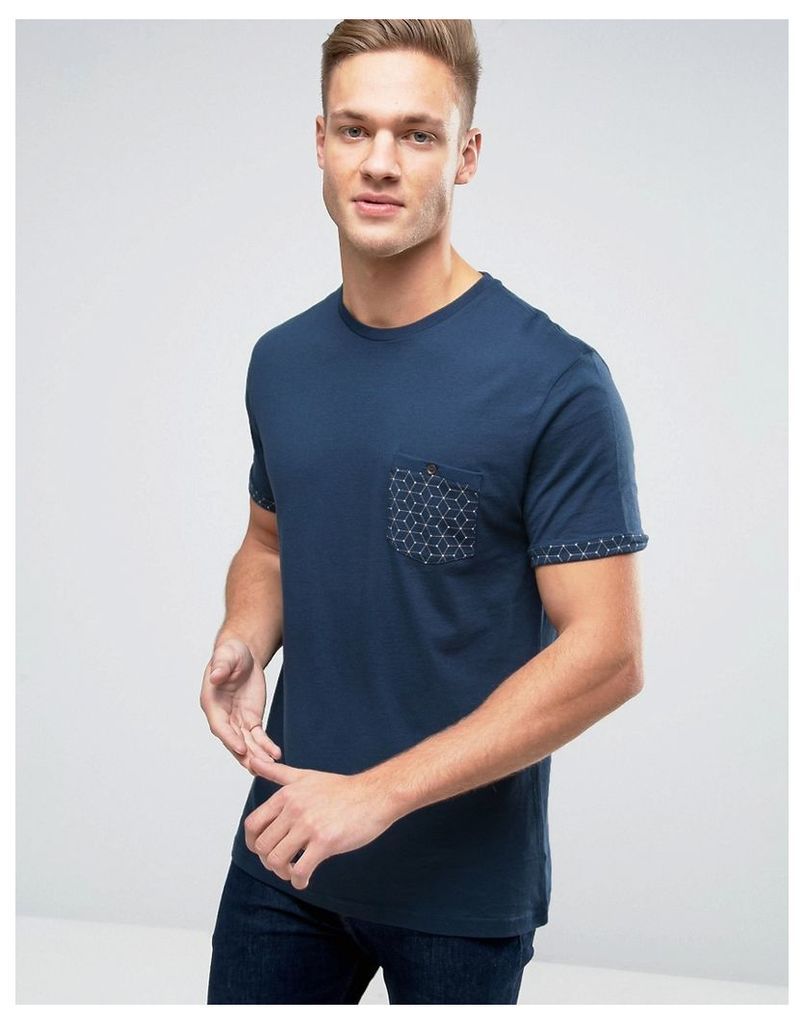 Burton Menswear T-Shirt with Contrast Pocket - Navy