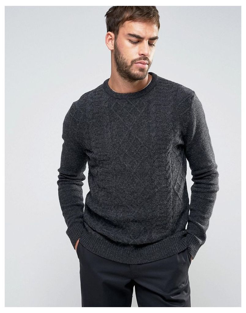 ASOS Lambswool Rich Cable Jumper in Charcoal - Charcoal