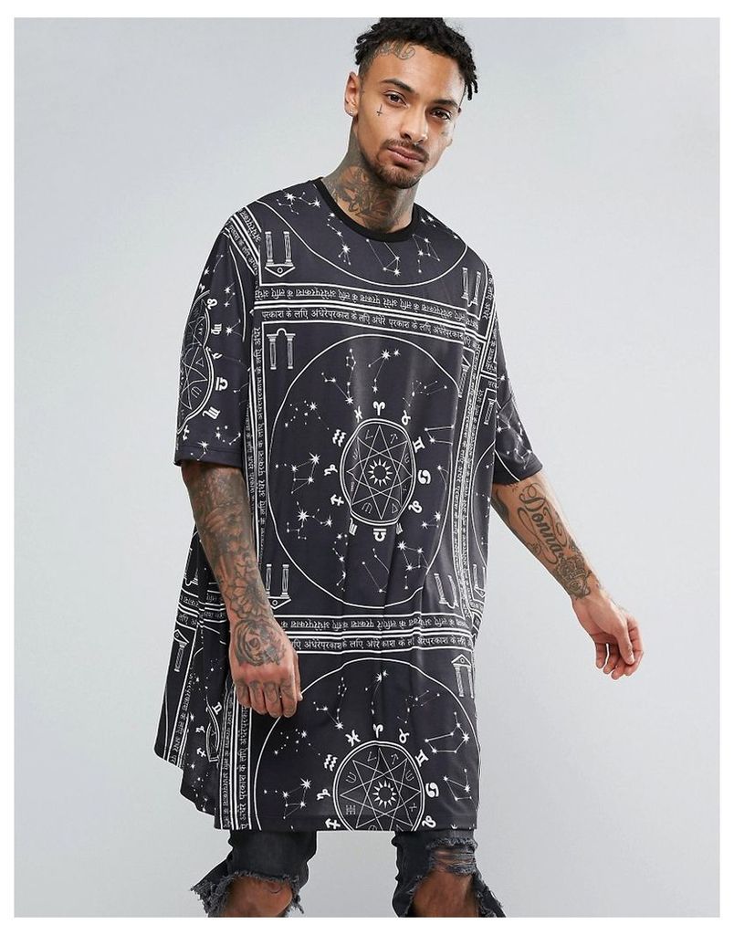 ASOS Extreme Longline T-Shirt With All Over Mystic Print - Black