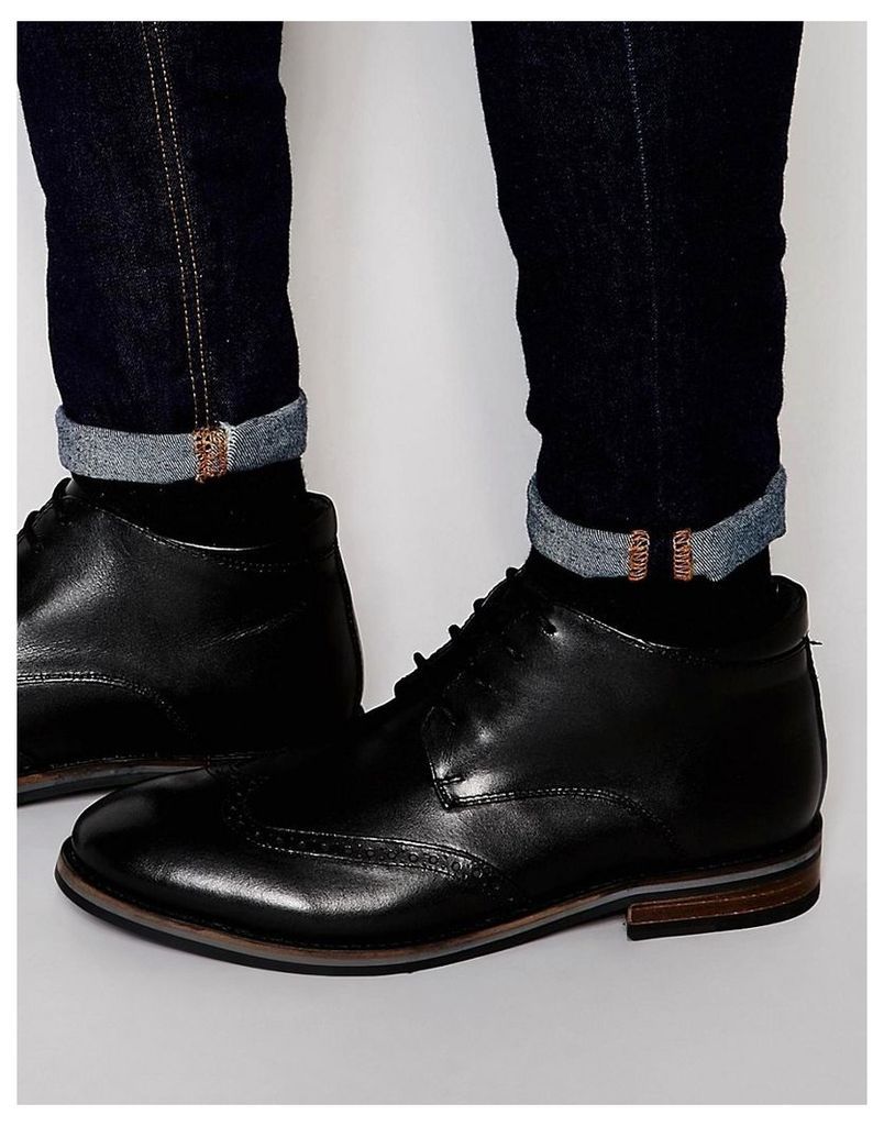 Dune Brogue Boots In Black Leather - Black
