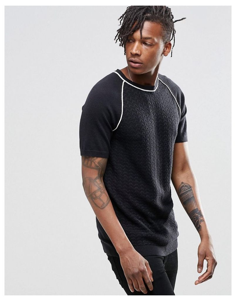 ASOS Knitted Textured T-Shirt in Black - Black