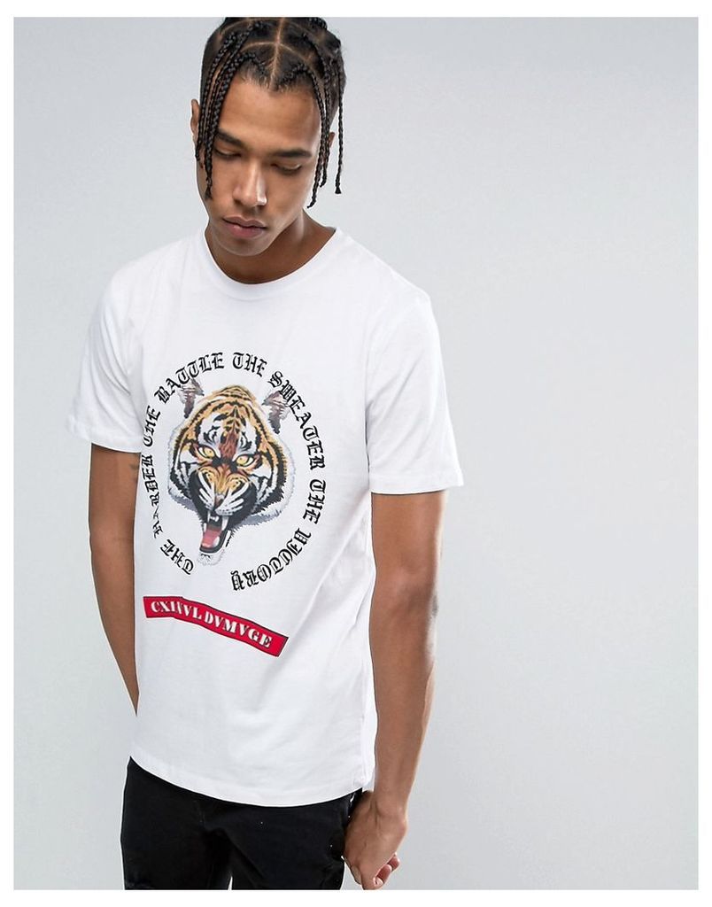 Criminal Damage T-Shirt In White With Tiger Print - White