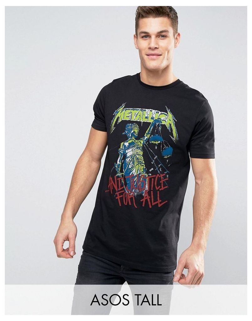 ASOS TALL Metallica Longline Band T-Shirt With Justice For All Faded Print - Black