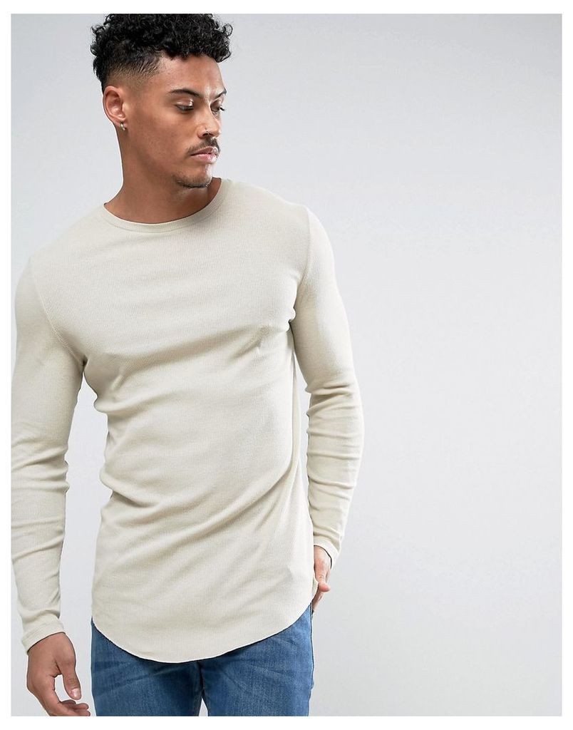 ASOS Super Longline Muscle Long Sleeve Rib T-Shirt With Curved Hem - Noodle