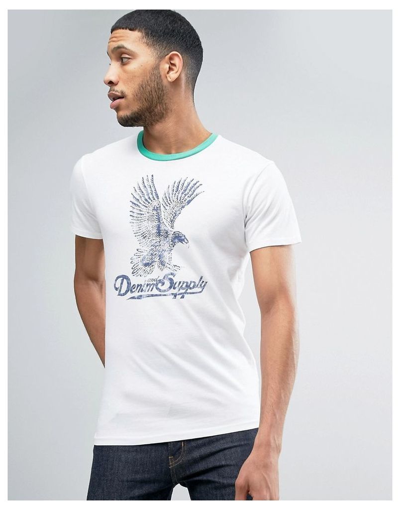 Denim & Supply Ralph Lauren Ringer T-Shirt Eagle Logo Regular Fit in White/Green - White/green