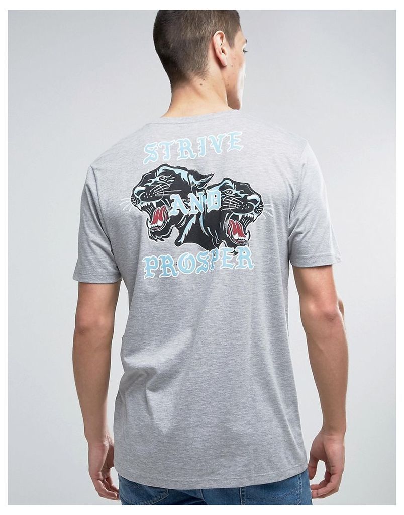 ASOS Longline T-Shirt With Panther Print - Grey marl
