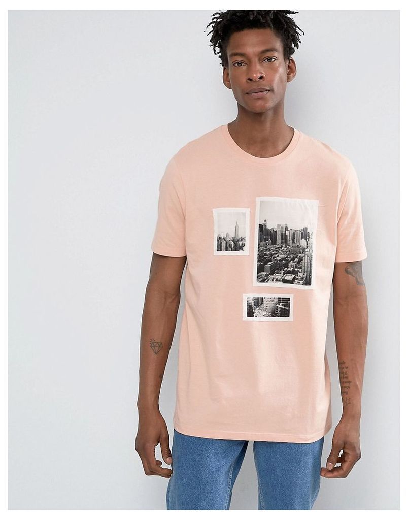 ASOS Longline T-Shirt With Photo Applique - Peach