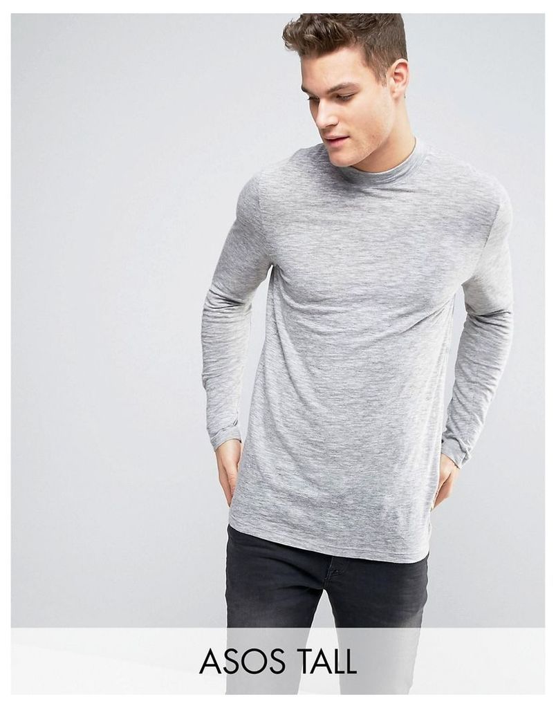 ASOS TALL Long Sleeve T-Shirt In Grey Textured Fabric With Turtle Neck - Light grey