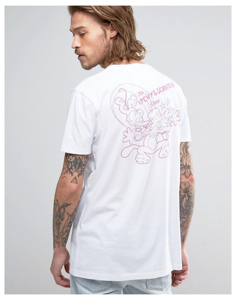 ASOS Simpsons Longline T-Shirt With Itchy And Scratchy Print - White