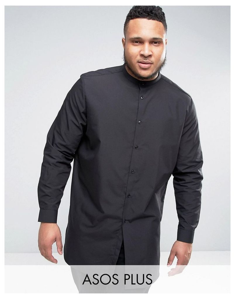 ASOS PLUS Super Longline Shirt With Grandad Collar In Black - Black