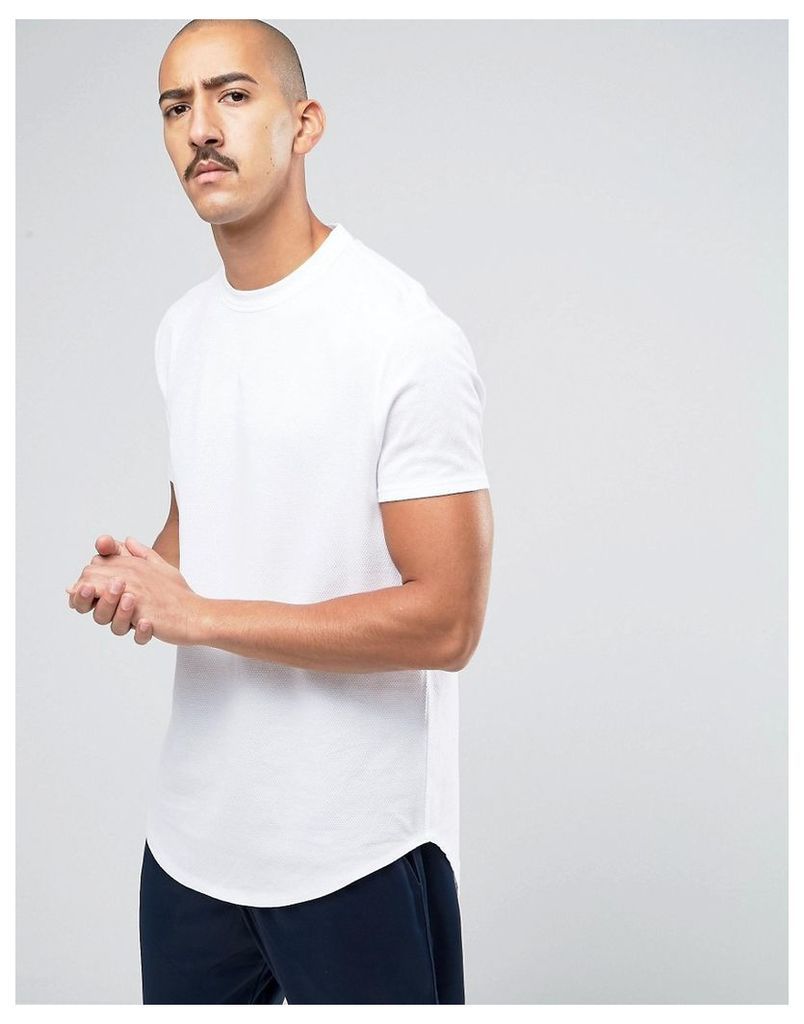ASOS Super Longline T-Shirt With Curved Front And Back Hem In White Heavy Mesh Fabric - White
