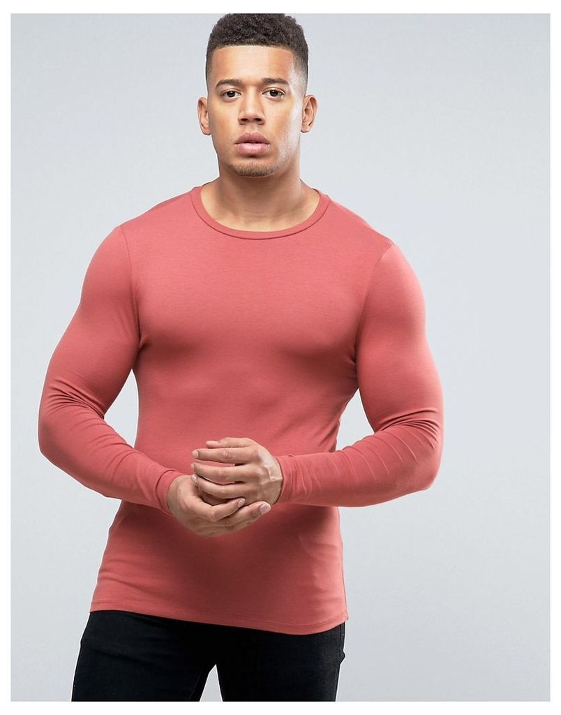 ASOS Extreme Muscle Long Sleeve T-Shirt In Pink - Red