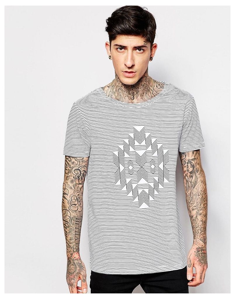 ASOS T-Shirt With Boat Neck In Aztec Stripe Design - White