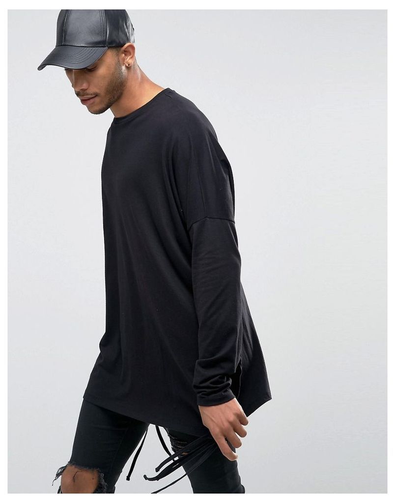 ASOS Oversized Long Sleeve T-Shirt With Strap Detail - Black