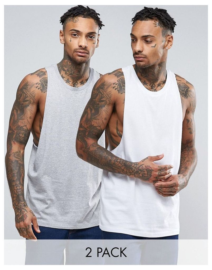 ASOS 2 Pack Vest With Racer Back In White/Grey Marl SAVE - Multi
