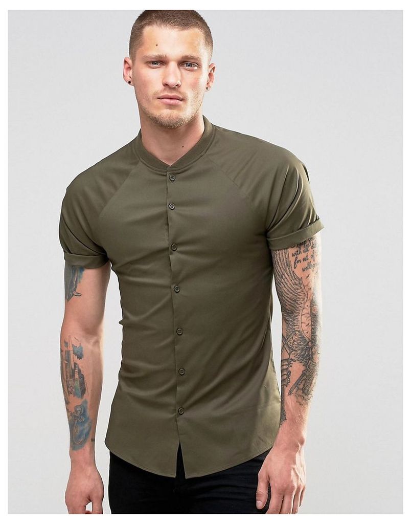 ASOS Skinny Shirt With Raglan Sleeves In Khaki - Khaki