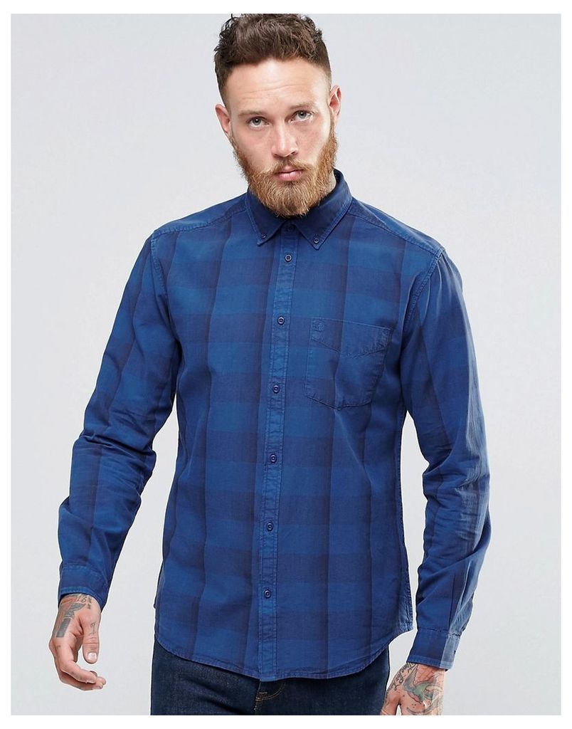Wrangler Buttondown Shirt in Blue Overdyed Subtle Check - Limoges